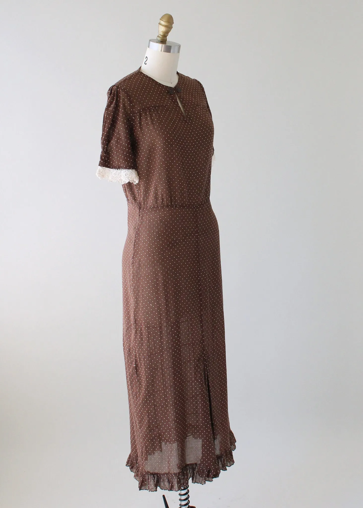 Vintage 1930s Brown Swiss Dot Day Dress