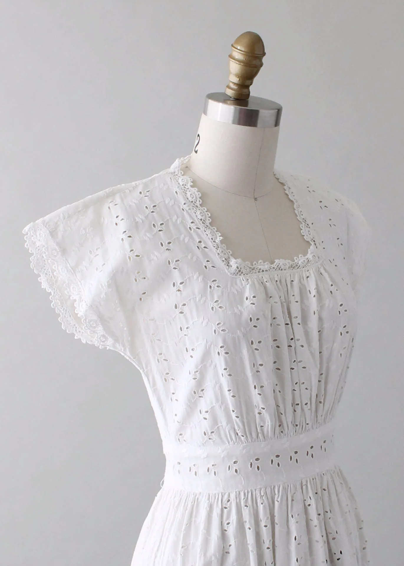 Vintage 1940s White Eyelet Day Dress