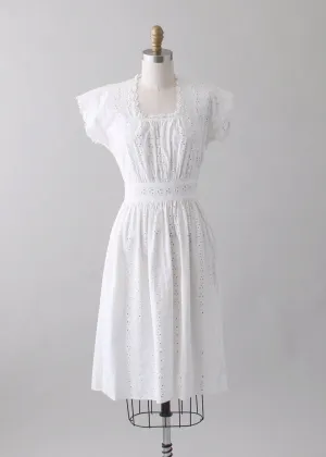 Vintage 1940s White Eyelet Day Dress