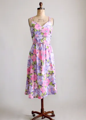 Vintage 1970s Purple and Pink Floral Cotton Sundress