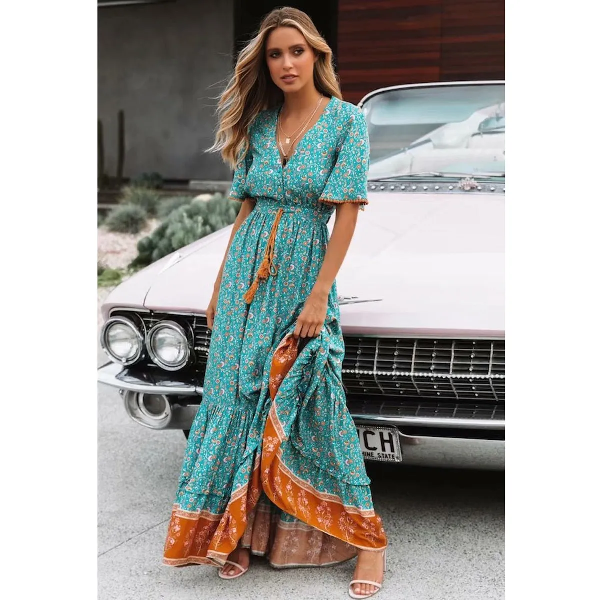 Vintage  Multi Print Maxi Dress