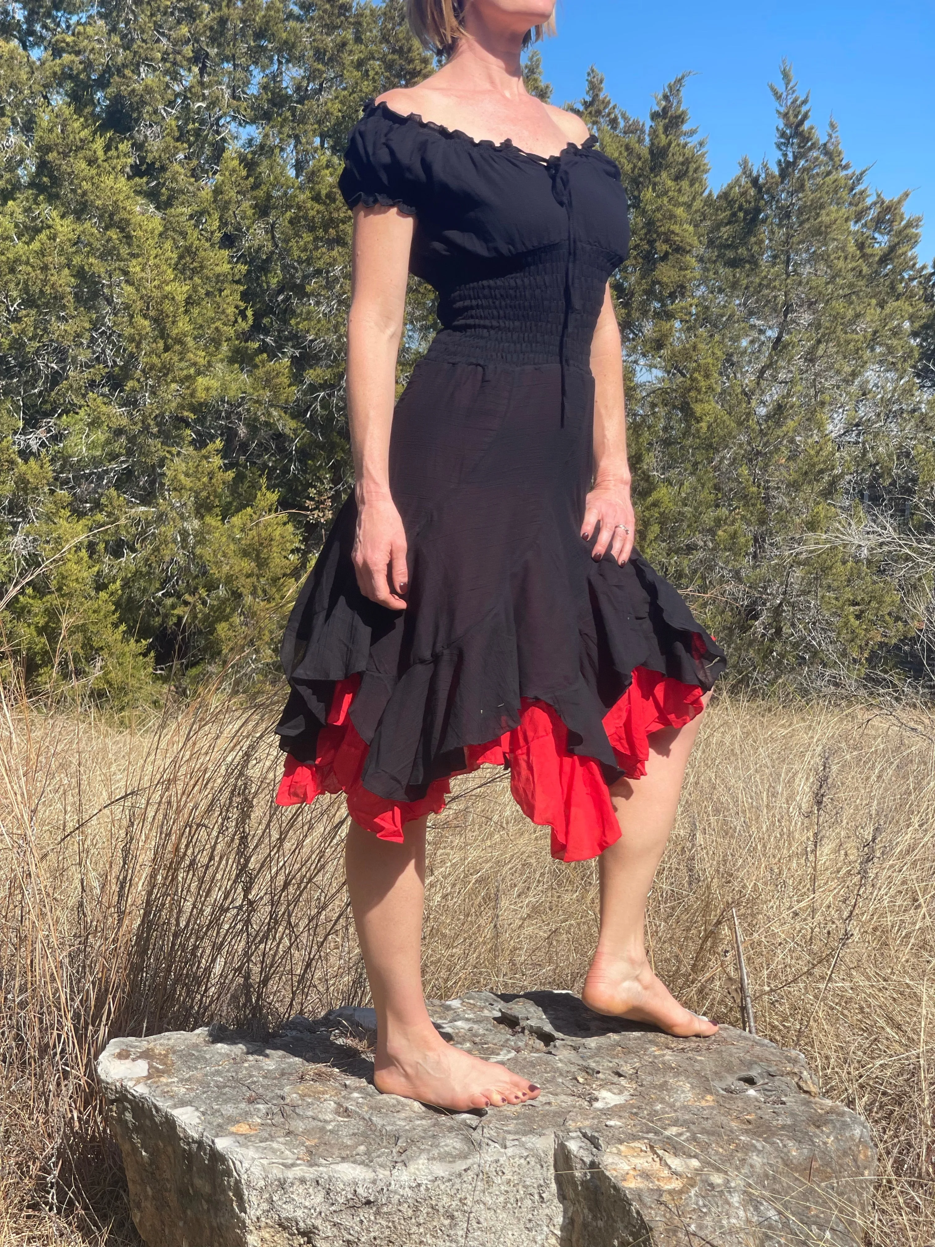 'Willow' Renaissance Dress - Black/Red