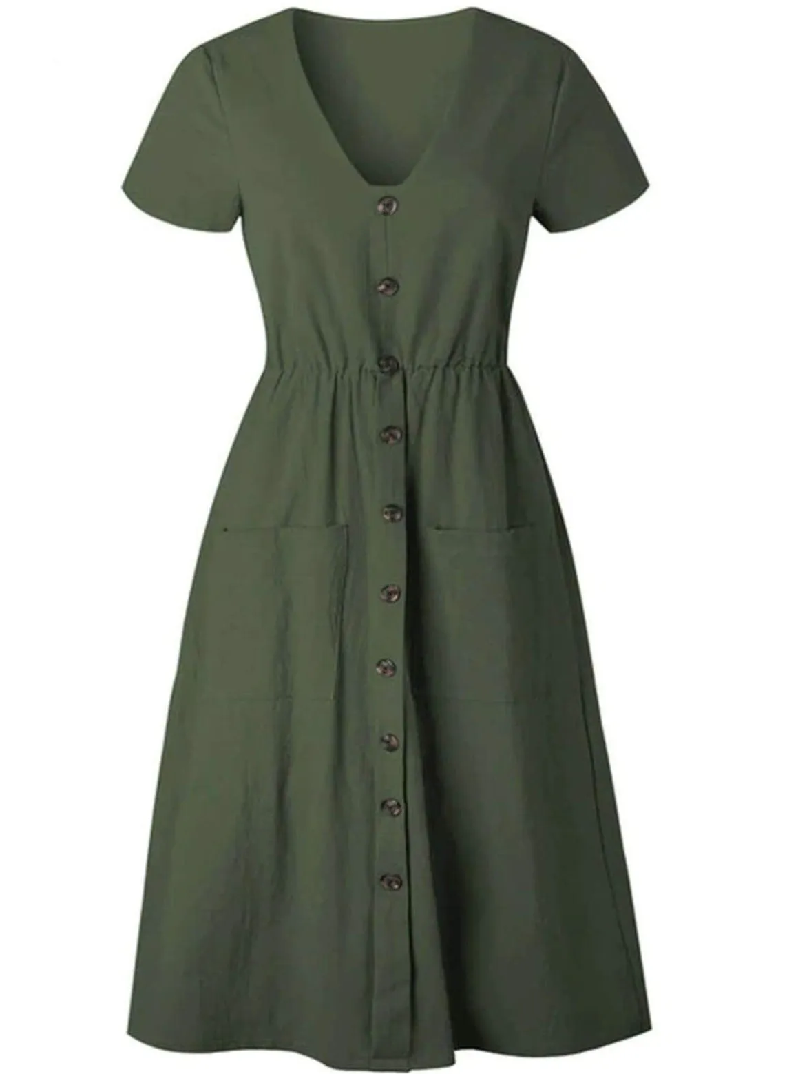 Women's Button Down Casual Dress With Front Square Pockets